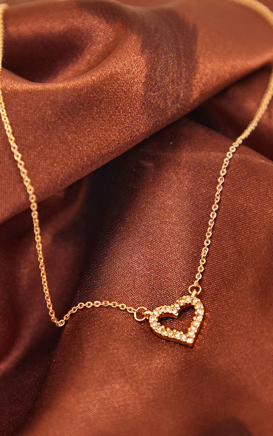 Gold Dainty Diamante Heart Necklace