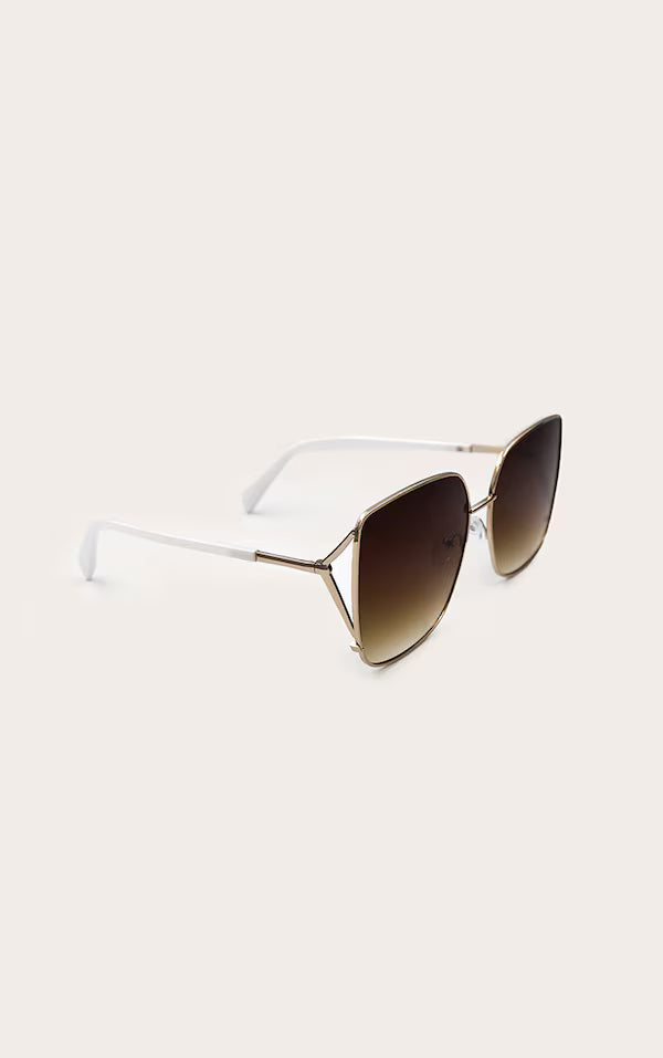 Gold Oversized Square Metal Frame Sunglasses