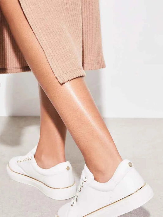 Lipsy White Standard Fit Flat Chunky Lace Up Faux Leather Trainers