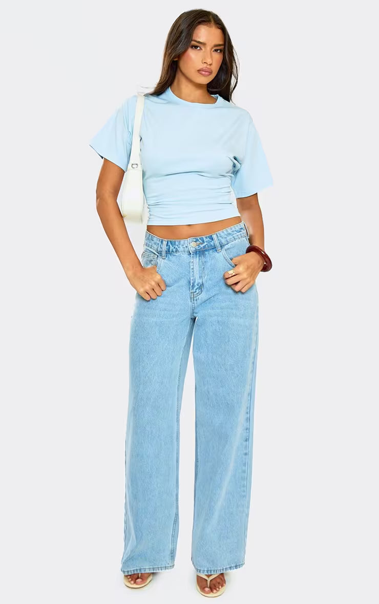 Ego - Short Sleeve Cinched Waist Fitted T-Shirt In Blue