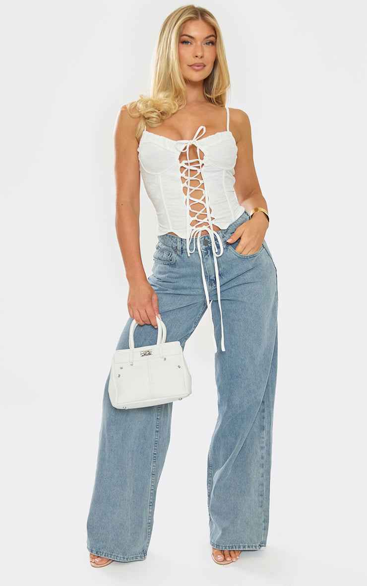 Ego - Strappy Lace Up Detail Corset Top In Cream