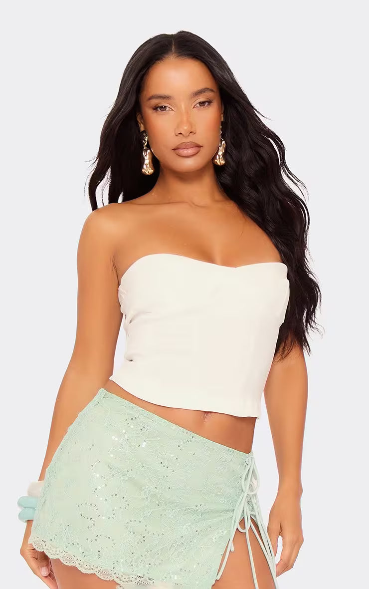Ego - Bandeau Corset Top In White Lace