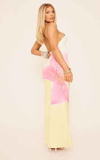 Ego - Halterneck Trim Detail Maxi Dress In Yellow Floral Print