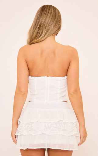 Ego - Bandeau Ruched Lace Up Detail Corset Top In White