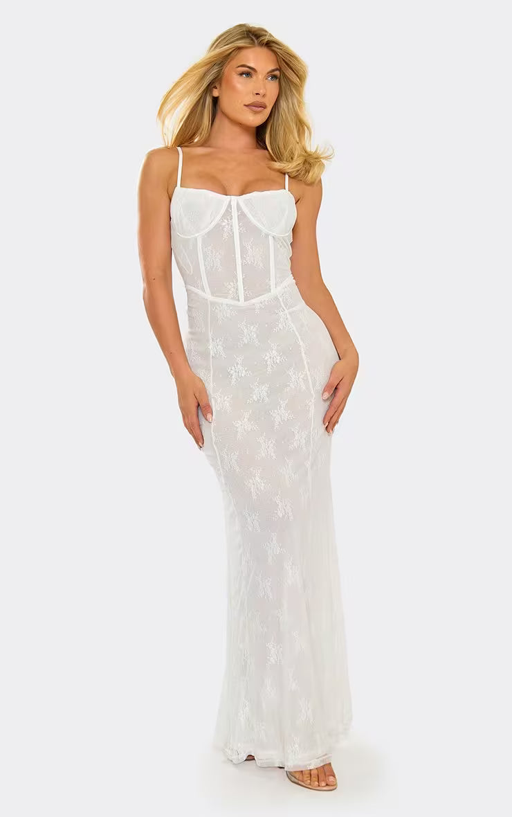 Ego halterneck corset lace maxi dress in white