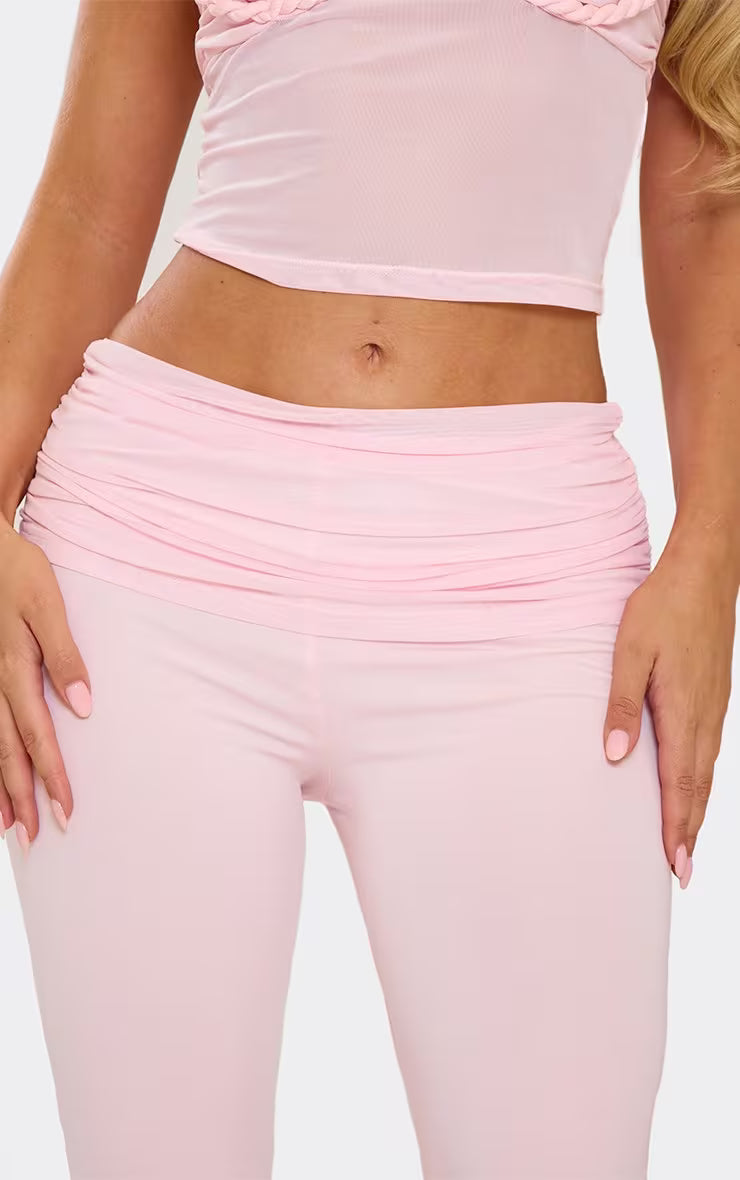 Ego - Rope Detail Bralet Top And Flared Trouser Co-Ord Set In Baby Pink