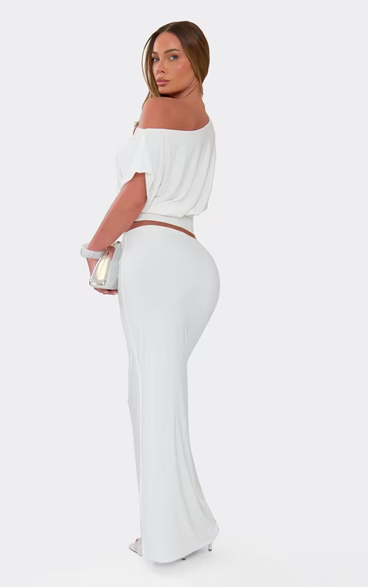 Low Rise Maxi Skirt In White