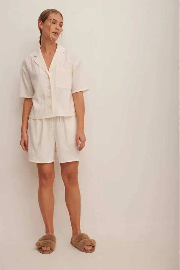 Linen Blend Drawstring Shorts