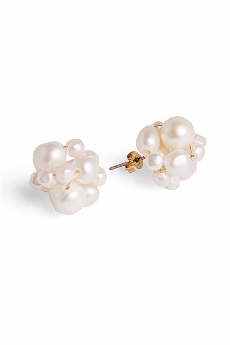 Small Cluster Pearl Earrings White
