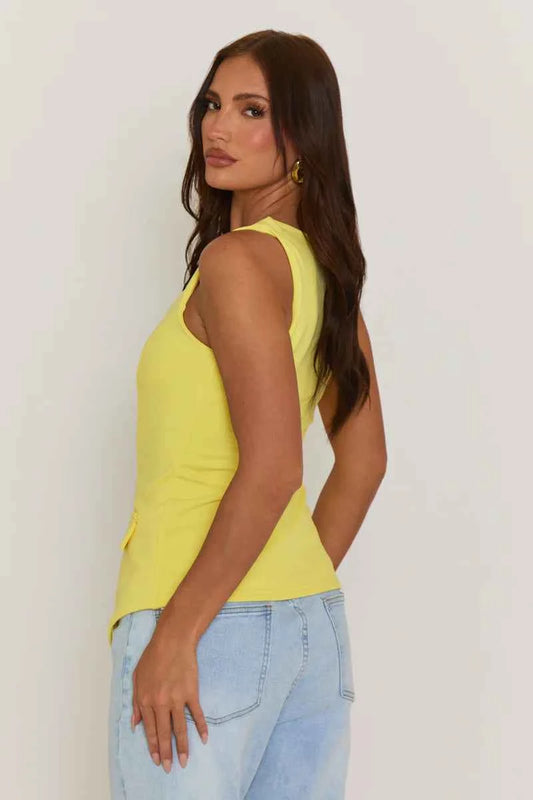 Yellow Gold Button Detail Longline Waistcoat