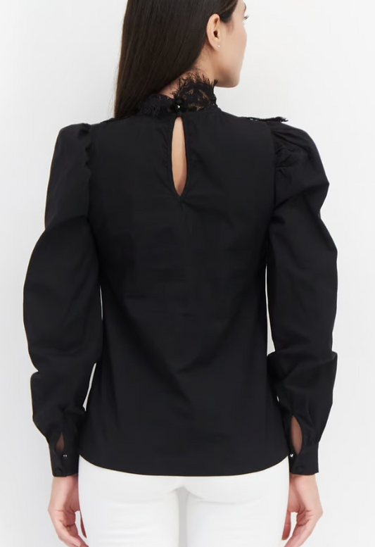 Glamorous - Women Tall Mock Neck Long Sleeves Textured Blouse, Black