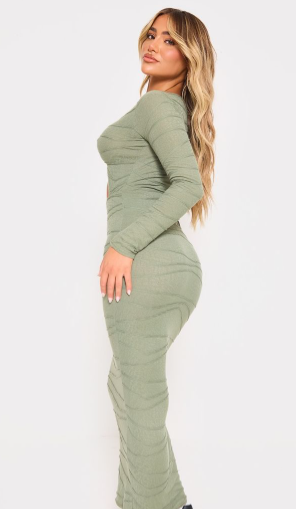 Khaki Textured Cut Out Maxi Dress