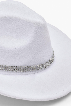 White Diamante Wide Brim Cowboy Hat