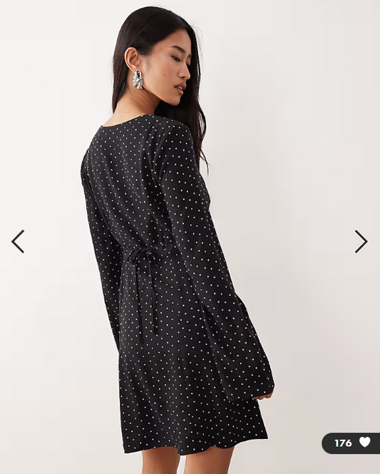 Nobody's Child Olivia lace square neck mini dress in black polka dot
