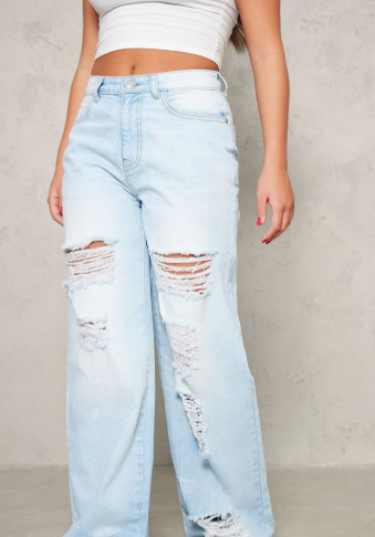 Light Blue Extreme Distressed Wide Leg Jeans