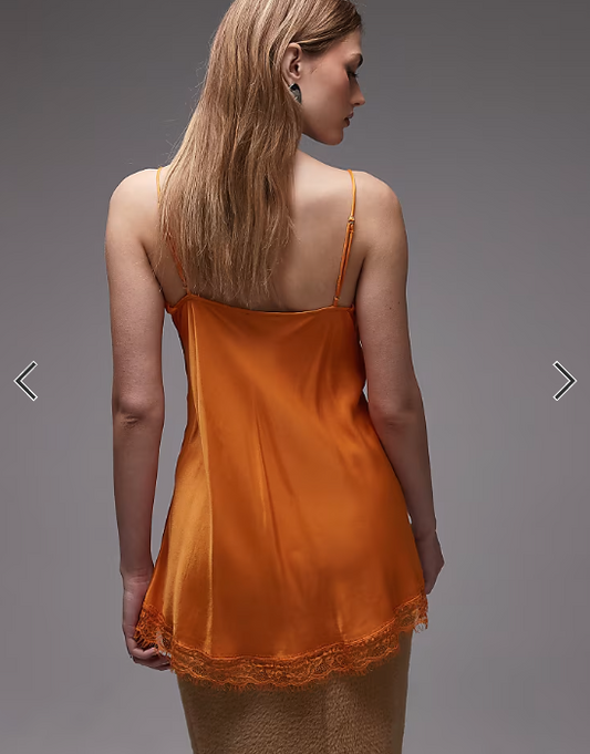 ASOS DESIGN lace trim satin cami top in tangerine orange