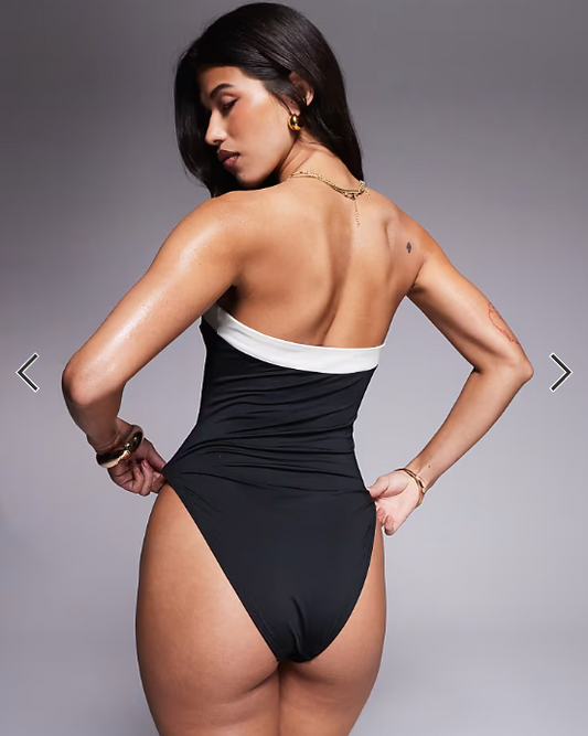 ASOS DESIGN Connie contrast smoothing bandeau swimsuit in black