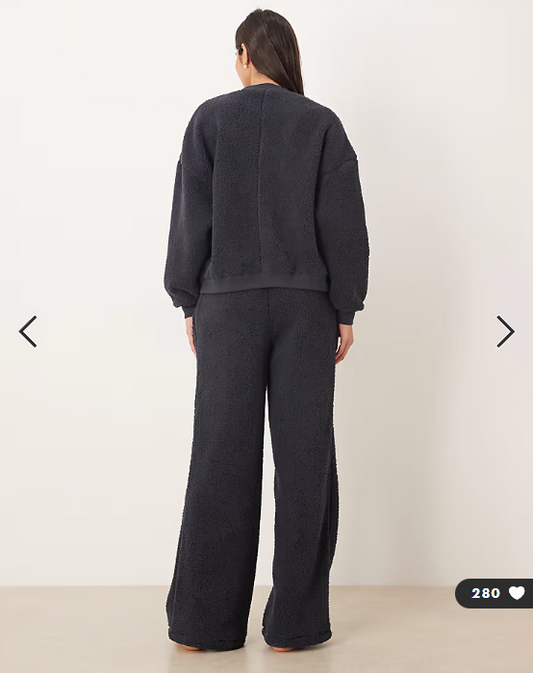 ASOS DESIGN lounge cuddle crew neck sweat & wide leg trouser set in inky blue