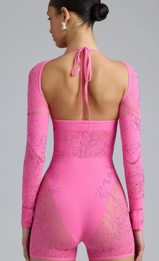 OhPolly - Melody Embellished Cut-Out Unitard in Bubblegum Pink
