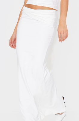 Cream Slinky Double Layer Jersey Twisted Waist Detail Maxi Skirt