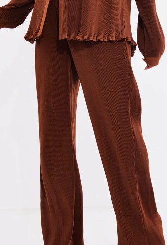Maternity Chocolate Plisse Wide Leg Trousers