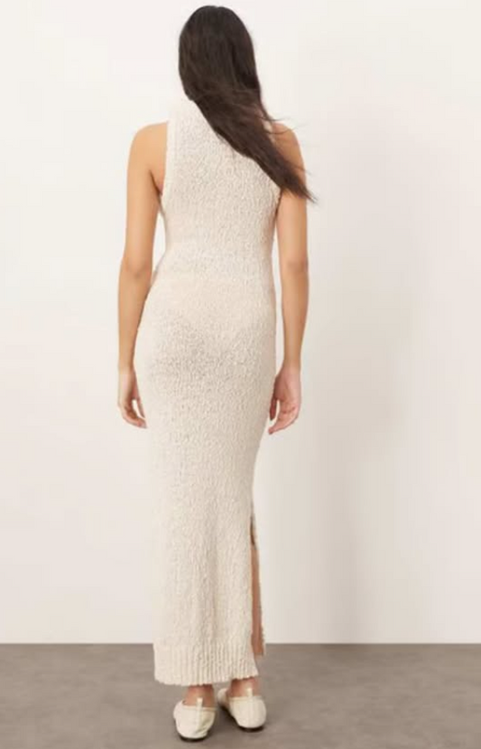 ARRANGE boucle open knit racer maxi dress in off white