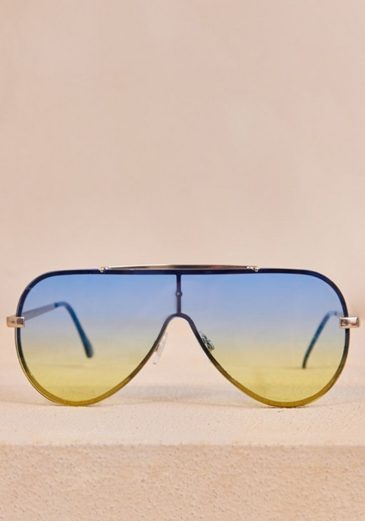 Blue Ombre Metal Visor Sunglasses