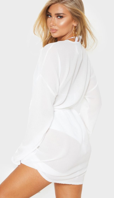 White Crinkle Textured Short Beach Kimono