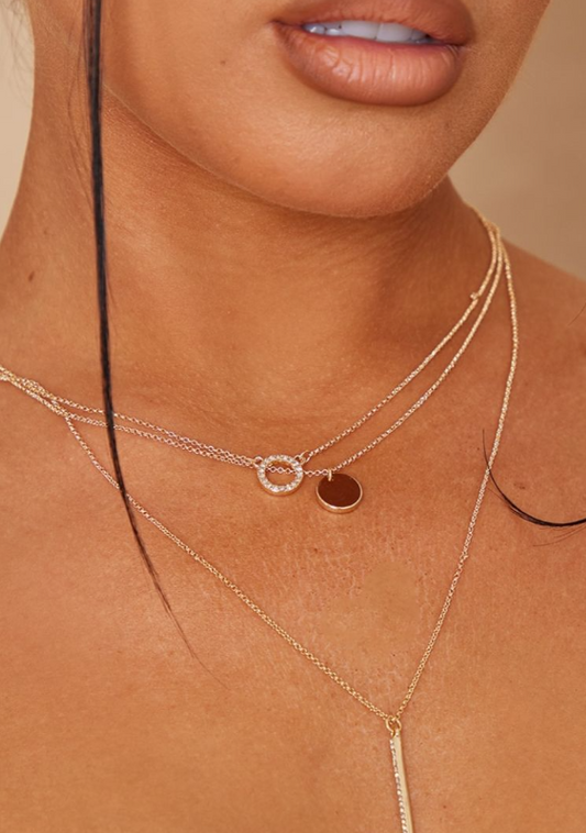 Gold Diamante Circle & Drop Pendant Necklace