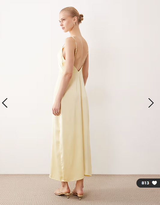 VILA satin cowl neck maxi dress in pastel yellow
