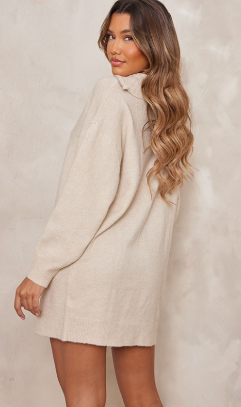 Plt- Oatmeal Luxe Knit Half Zip Jumper Dress