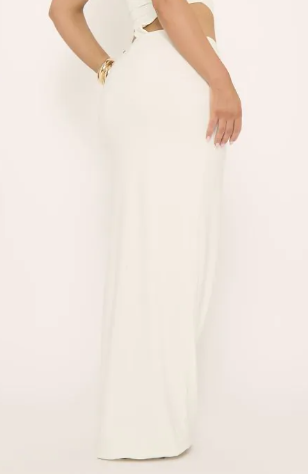 Mid Rise Ruched Waist Detail Maxi Skirt In Cream