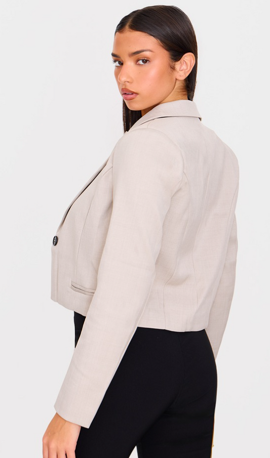 Sand Cropped Patch Pocket Detail Boxy Blazer