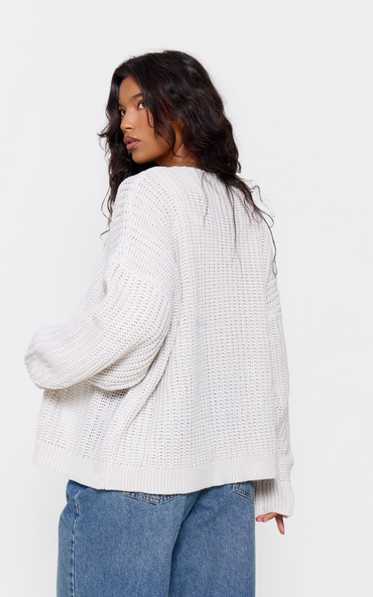 Grey Chunky Knit Slouchy Cardigan