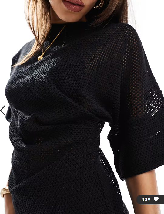 ASOS DESIGN crochet t shirt tuck mini dress in black