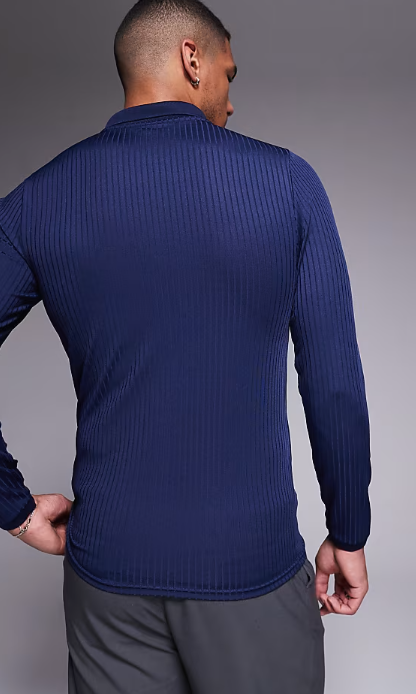 ASOS DESIGN muscle fit long sleeve polo in navy rib .