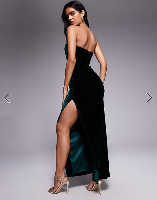 Bardot Everlasting velour midi dress in emerald green