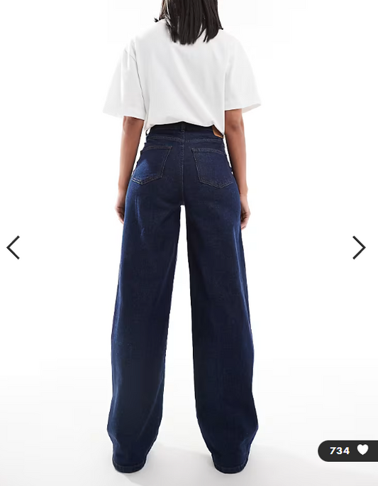 Pieces Selma high waisted wide leg jeans in dark blue denim