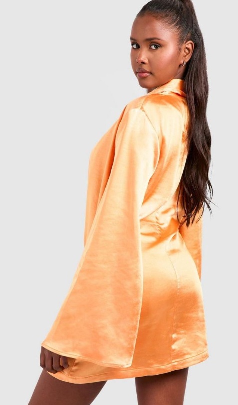 Boohoo - Satin Wrap Shirt Dress - orange