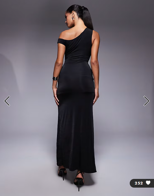 TFNC one shoulder midaxi dress with thigh split in black