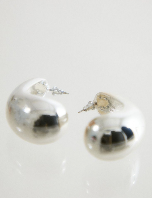 Silver Chunky Flat Curved Earrings