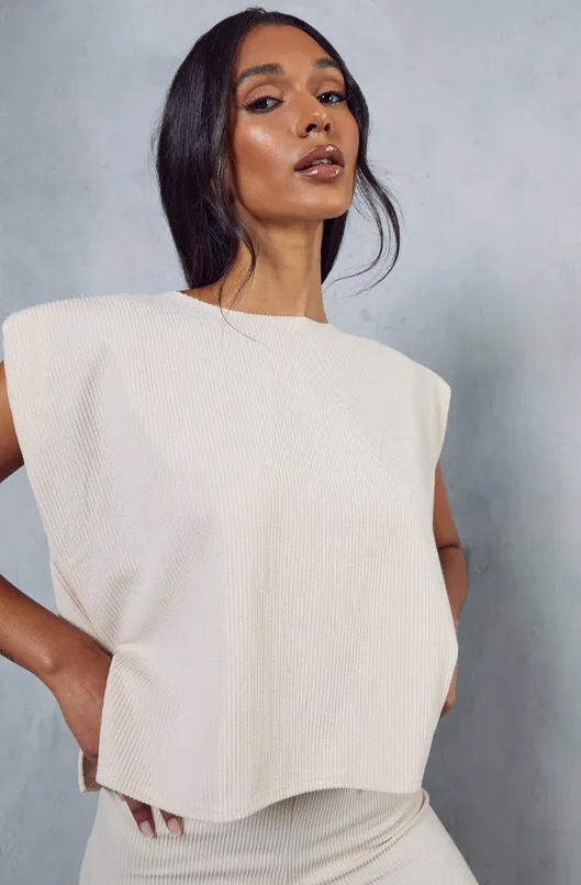 Ribbed Boxy Side Split Top