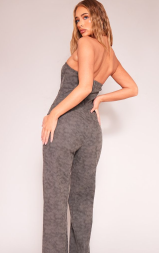 Charcoal Faux Leather Zip Detail Wide Leg Jumpsuit