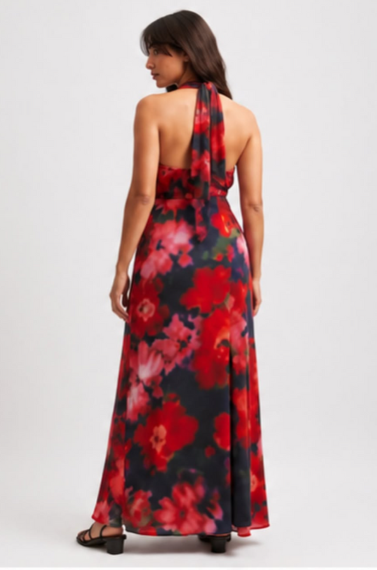 NAKD - Wrap v-neck maxi dress in red print