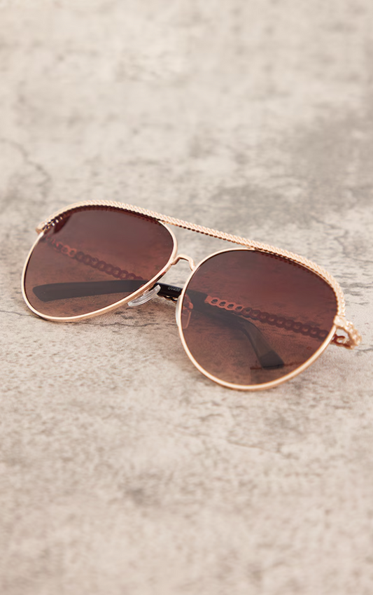 Brown Metal Textured Top Aviator Sunglasses
