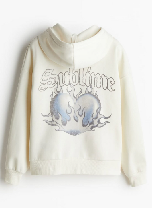 H&M-OVERSIZED MOTIF-DETAIL ZIP-THROUGH HOODIE