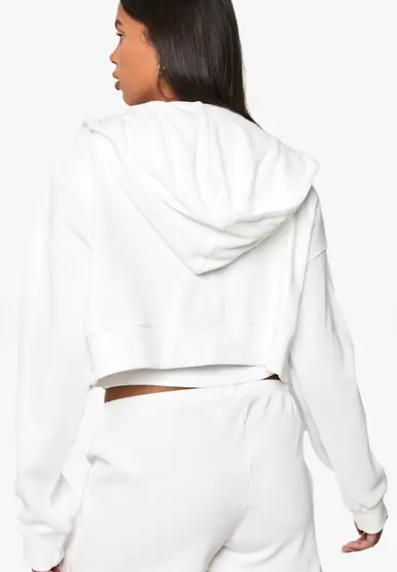 Boohoo - Waffle Zip Through Boxy Crop Hoodie