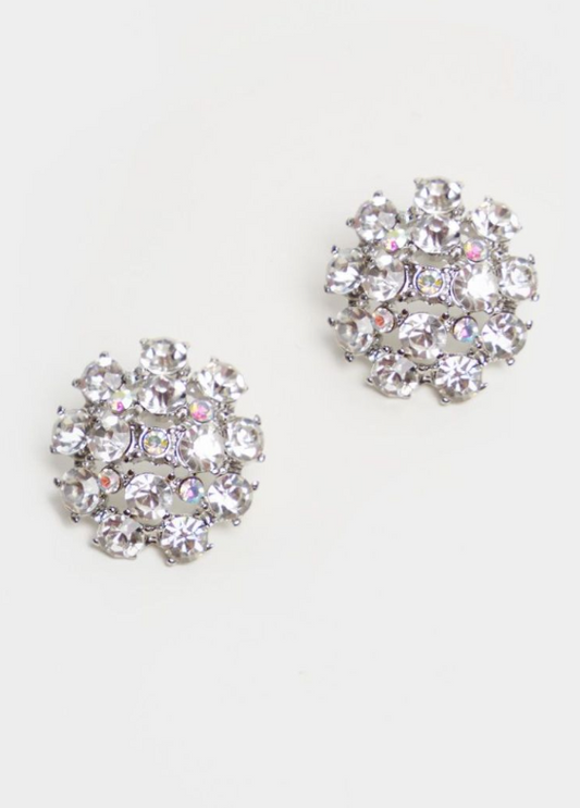 Silver Crystal Large Stud Earrings