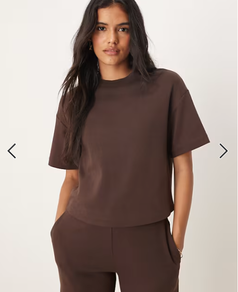 Mango cotton mix boxy t-shirt and straight leg trouser co-ord in brown