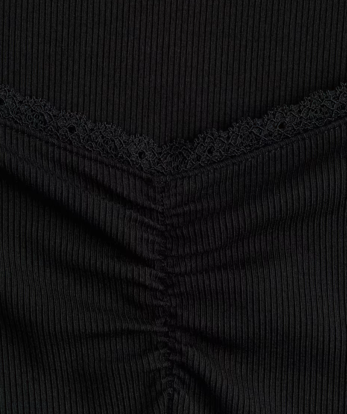 H&M - lace Trimed Ribbed Top